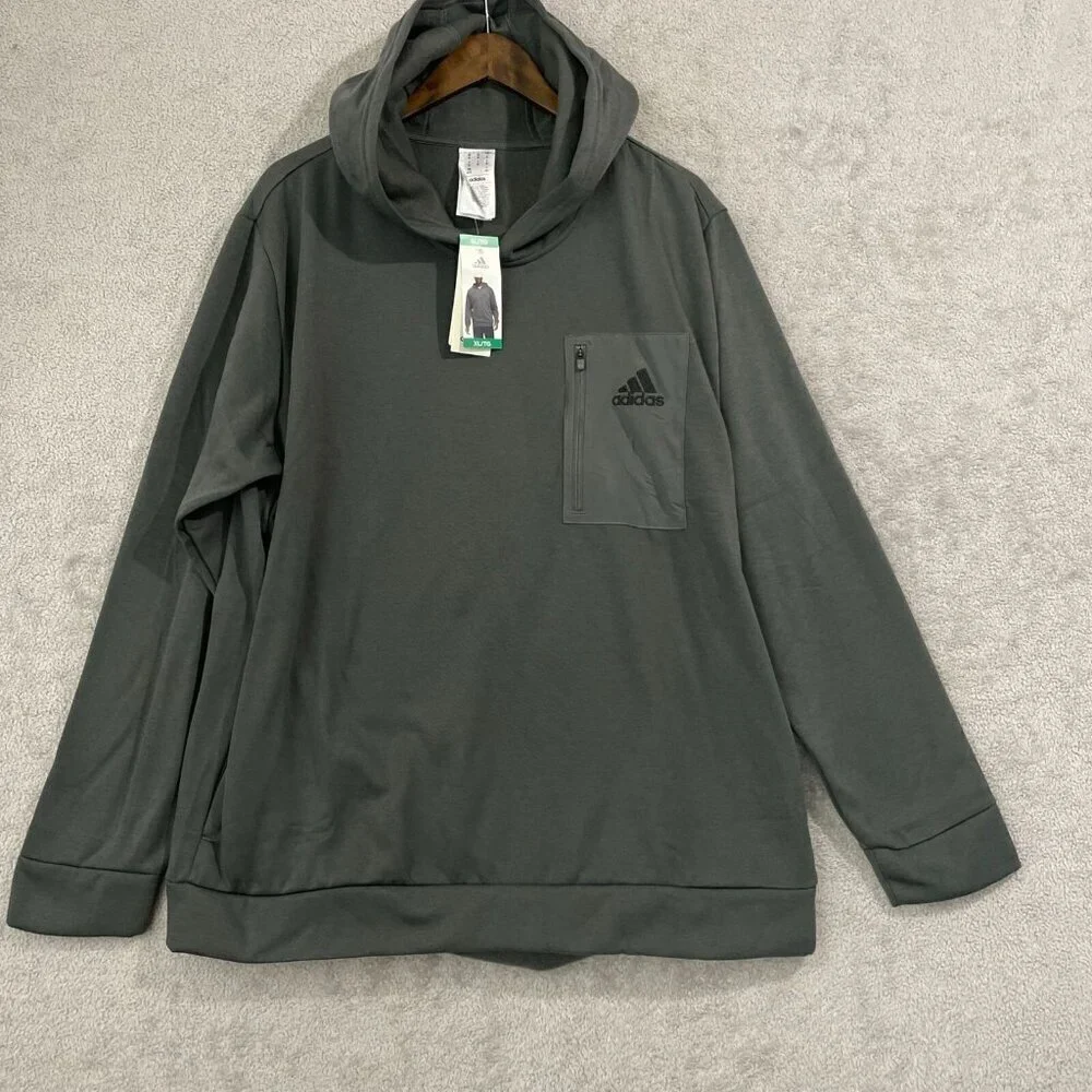 NEW Adidas Men's XL Gray Pocket Hoodie Sweatshirt Polyester